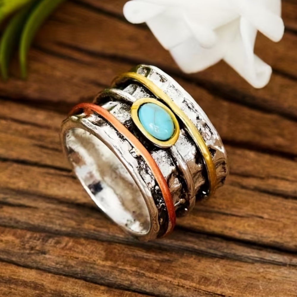 Bohemian Silver Turquoise Vintaged Ring 3 pack